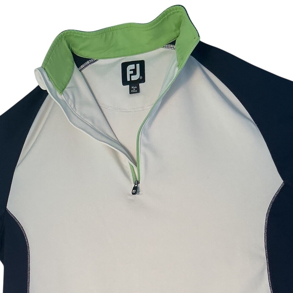 FootJoy Mens Quarter Zip Golf Pullover White Navy Blue Lime Green‎ Size M